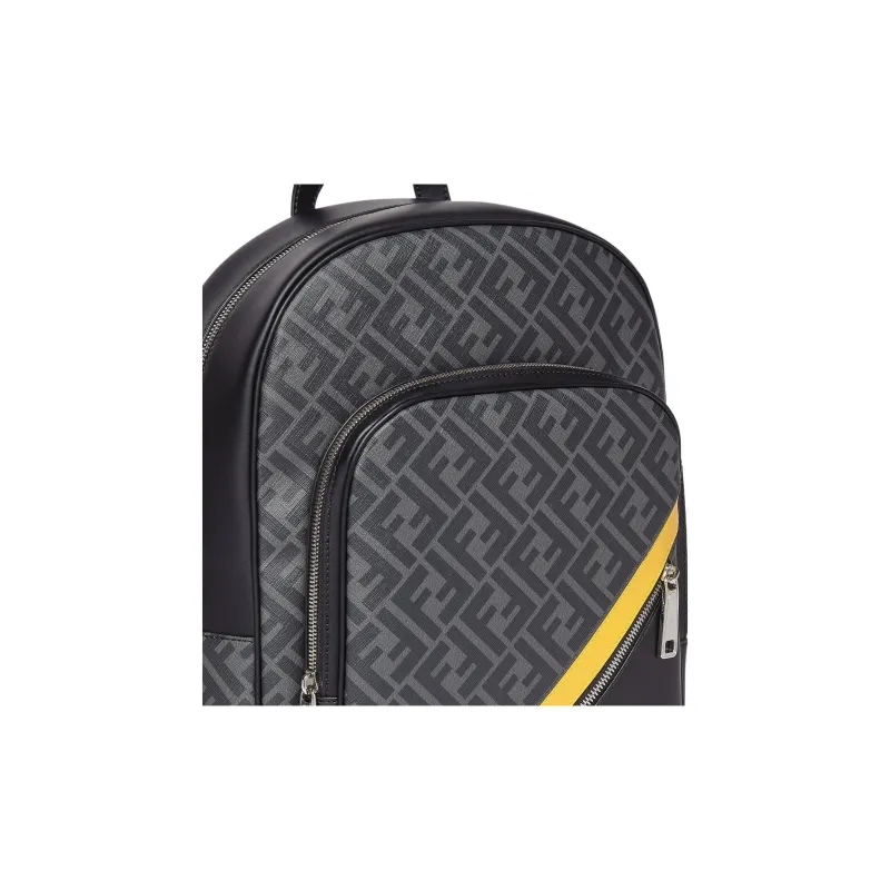 FENDI Cotton With Calfskin Backpack Men's Black/Gray-3