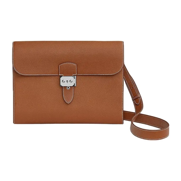 HERMES Sac A Depeches Barenia Calfskin Courier Bag Shoulder Bag Crossbody Bag Men's 34 Fauve Light Tawny-0