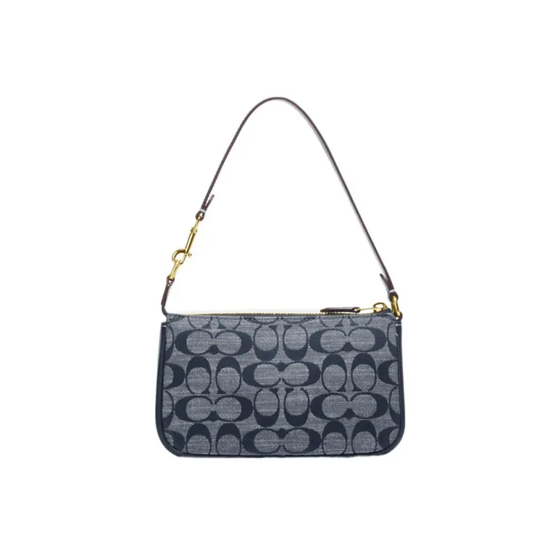 COACH Nolita Jacquard Fabric Bonded Cow Split Leather Handbag Shoulder Bag Women's Denim Blue-3