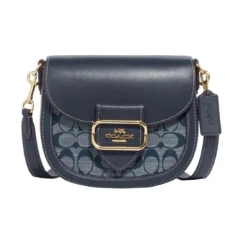 COACH Morgan Cow Leather With Textile Saddle Bag Shoulder Bag Crossbody Bag Small Size Women's Denim Blue