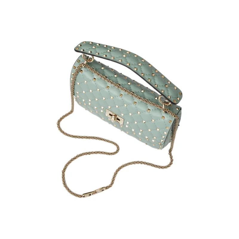 Valentino ROCKSTUD Stitched Nappa Lambskin Stud Bag, Portable Crossbody Bag, Shoulder Bag Women's Light Blue-4