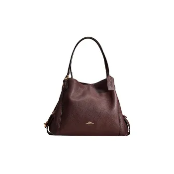 COACH Edie Pebbled Leather Handbag Shoulder Bag Women's Chestnut