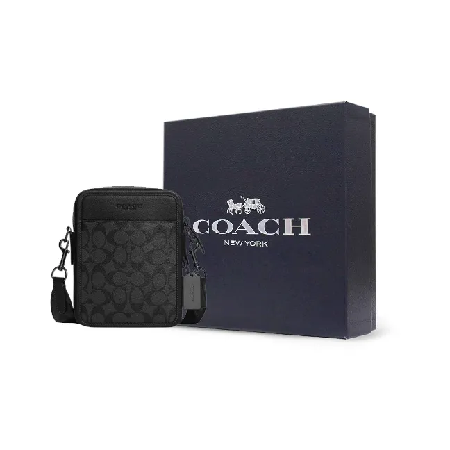 COACH Sullivan Pebbled Leather With Coated Canvas Shoulder Bag, Crossbody Bag Trumpets Men's Black-5