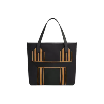 HERMES Pursangle Canvas With Taurillon Clemence Leather Tote Bag Shopping Bag Canvas Bag Handbags Women's Black/Caramel