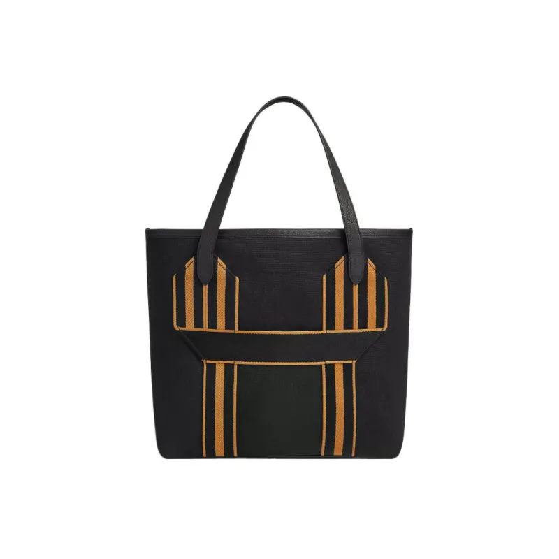 HERMES Pursangle Canvas With Taurillon Clemence Leather Tote Bag Shopping Bag Canvas Bag Handbags Women's Black/Caramel-0