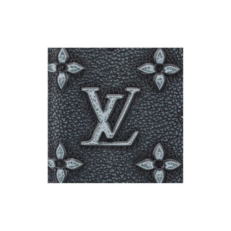 LOUIS VUITTON Leather Card Holder Men's Faded Blue-4