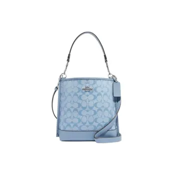 COACH Mollie Cow Leather With Textile Bucket Bag, Handbag, Shoulder Bag, Crossbody Bag Small Size Women's Light Blue