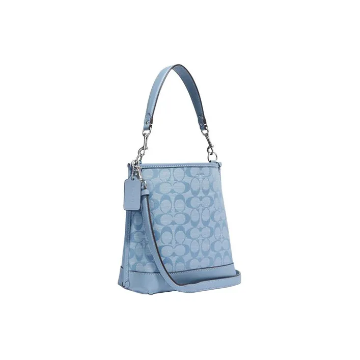 COACH Mollie Cow Leather With Textile Bucket Bag, Handbag, Shoulder Bag, Crossbody Bag Trumpets Women's Light Blue-1