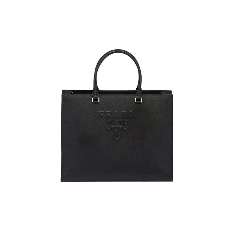 PRADA Saffiano Leather Shoulder Bag Crossbody Bag Handbag Large Size Women's Black-0