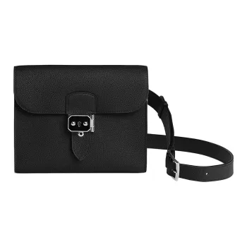 HERMES Sac A Depeches Laque Togo Calfskin Courier Bag Crossbody Bag Men's Noir Black