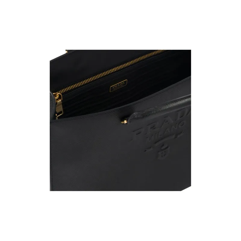 PRADA Saffiano Leather Shoulder Bag Crossbody Bag Handbag Large Size Women's Black-5