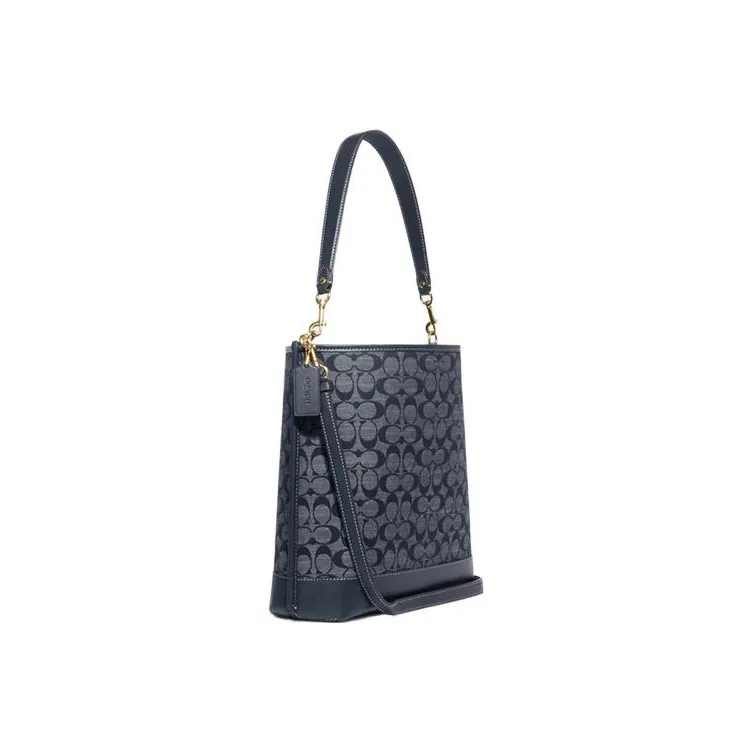 COACH Mollie Fabric With Cow Leather Bucket Bag, Handbag, Shoulder Bag, Crossbody Bag Tubas Women's Denim Blue-1