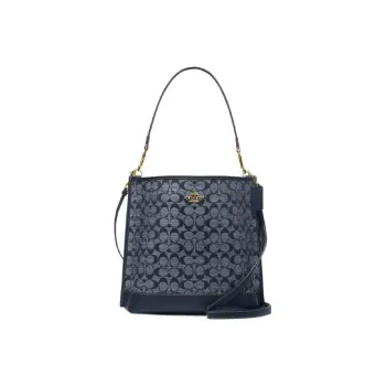 COACH Mollie Fabric With Cow Leather Bucket Bag, Handbag, Shoulder Bag, Crossbody Bag Large Size Women's Denim Blue