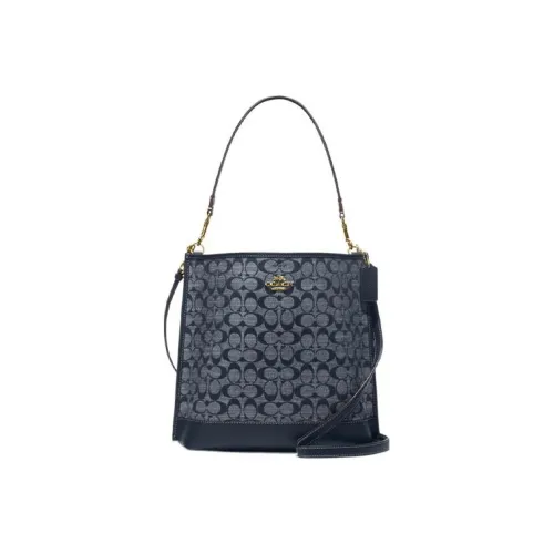 coach under Mollie Fabric With Cow Leather Bucket Bag, Handbag, Shoulder Bag, Crossbody Bag Large Size Women's Denim Blue