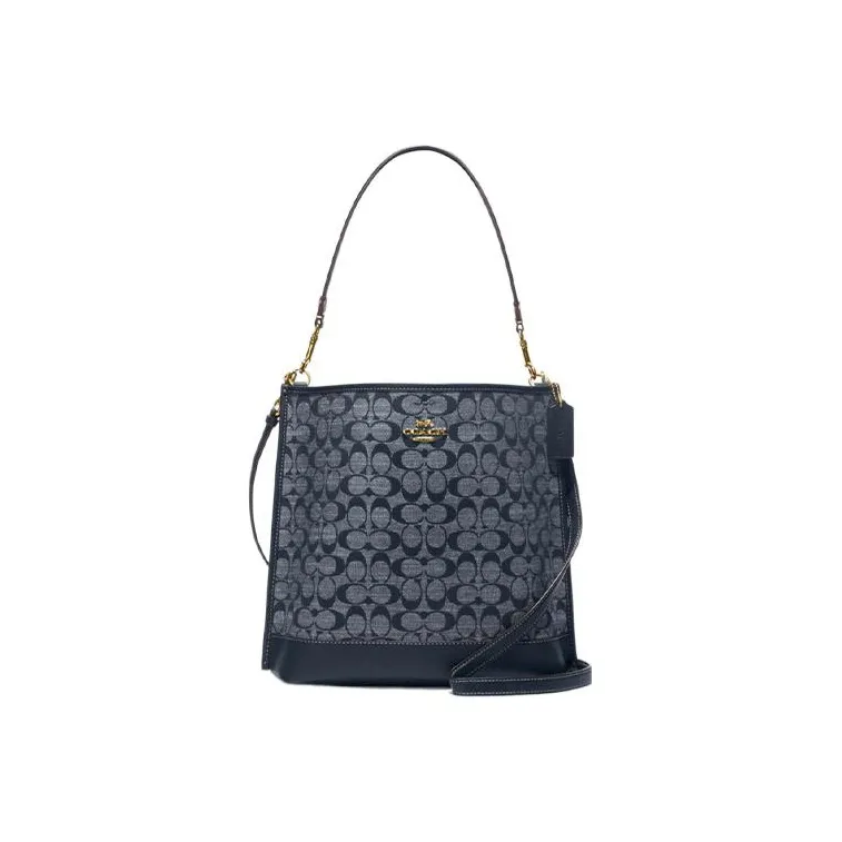 COACH Mollie Fabric With Cow Leather Bucket Bag, Handbag, Shoulder Bag, Crossbody Bag Tubas Women's Denim Blue-0