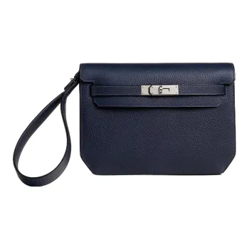 HERMES Kelly Depeches Galop D Cow Leather Clutch Men's 2Z Bleu Nuit Midnight Blue