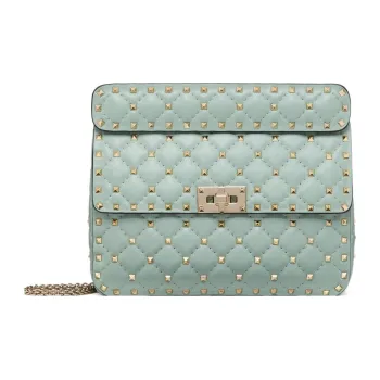 Valentino ROCKSTUD Stitched Nappa Lambskin Stud Bag, Portable Crossbody Bag, Shoulder Bag Women's Light Blue
