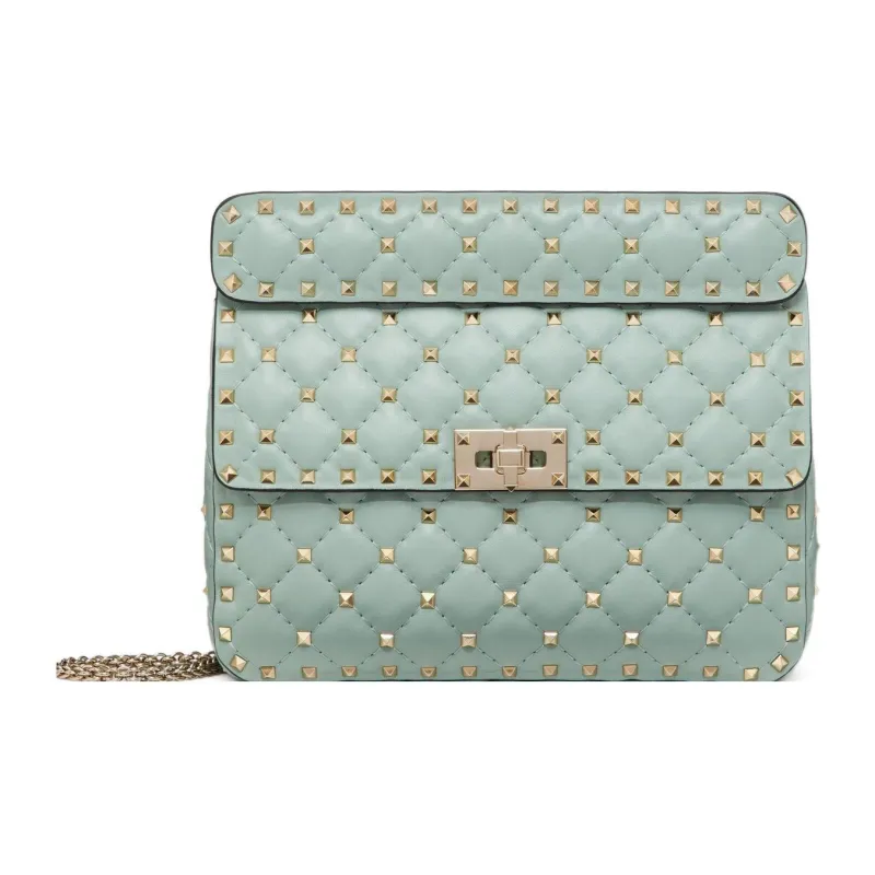 Valentino ROCKSTUD Stitched Nappa Lambskin Stud Bag, Portable Crossbody Bag, Shoulder Bag Women's Light Blue-0