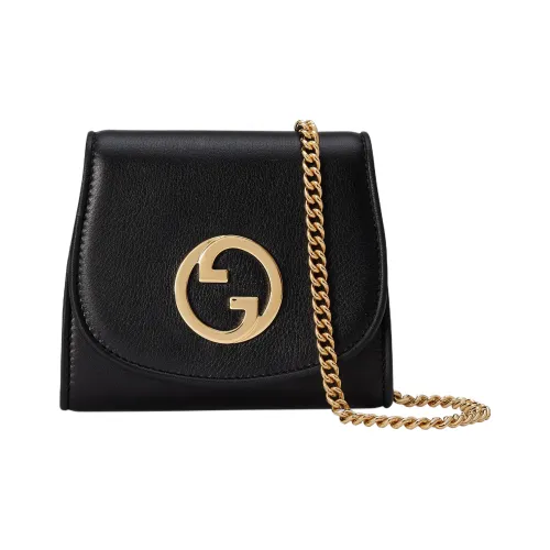 GUCCI Blondie Leather Shoulder Bag Crossbody Bag Wallet Medium Size Women's Black
