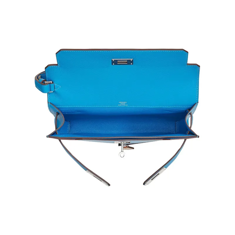 HERMES Kelly Depeches Colormatic Cow Leather Clutch Men's Mermaid Blue/Black/Light Tawny-1