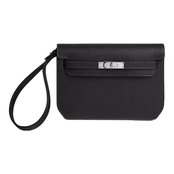 HERMES Kelly Depeches Galop D Cow Leather Clutch Men's Noir Black