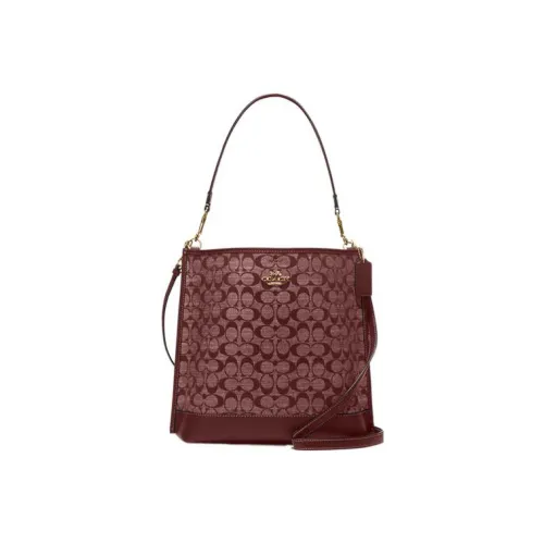 COACH Mollie Fabric With Cow Leather Bucket Bag, Shoulder Bag, Crossbody Bag Medium Size Women's Burgundy