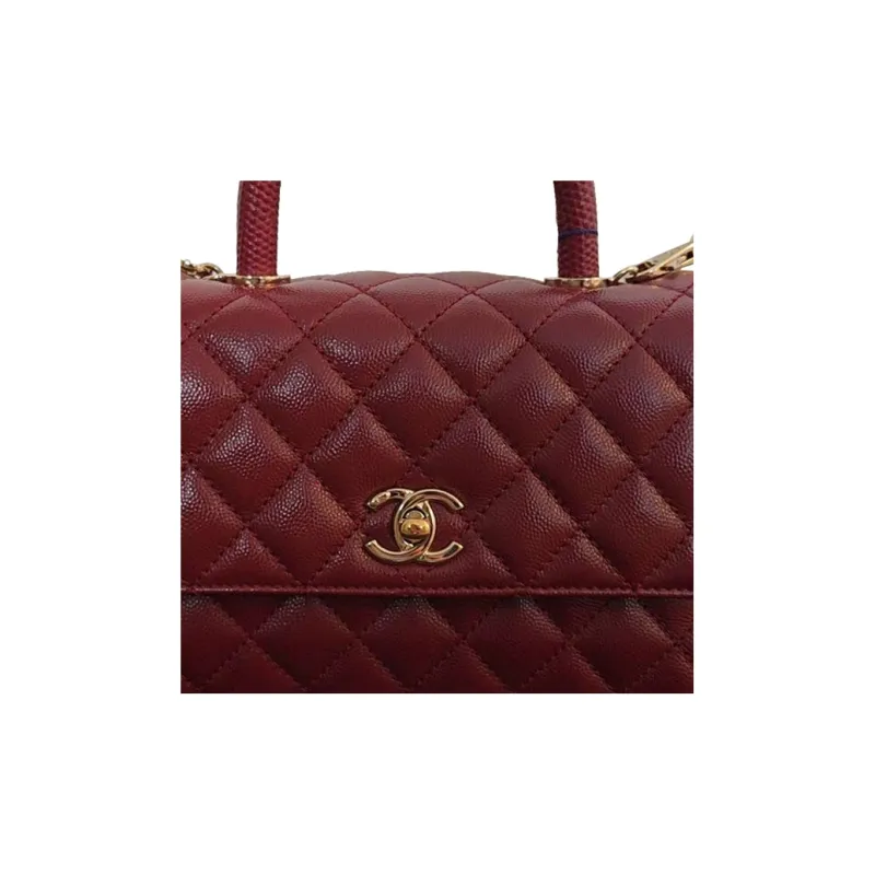 CHANEL Coco Handle Grain Cow Leather Shoulder Bag, Crossbody Bag, Handbag Trumpets Women's Red-3