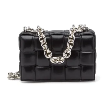 Bottega Veneta Chain Cassette Silver tone Crossbody Bag Black