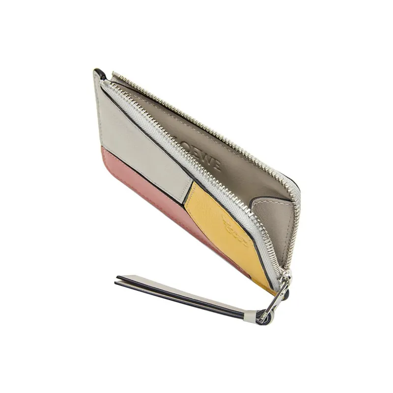 LOEWE Puzzle Cow Leather Wallet, Card Holder Women's Light And Ethereal Gray/Peachy Pink-2