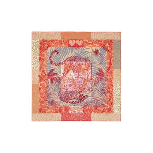 HERMES Silk Scarves Women's Pink Beige/Red/Bronze