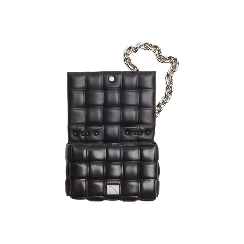 Bottega Veneta Chain Cassette Silver tone Crossbody Bag Black-2