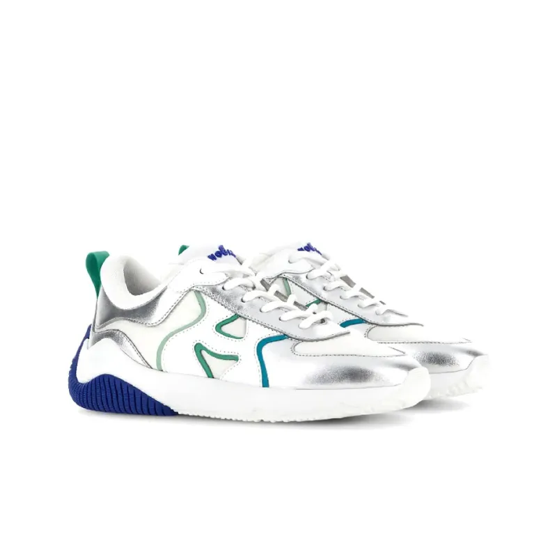 HOGAN H597 Low-Top Sports Casual Shoes Women's White Silver Blue-2