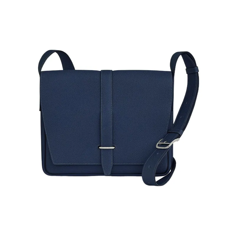 HERMES Steve Light Junior Togo Calfskin Messenger Bag Shoulder Bag Crossbody Bag Men's 73 Bleu Saphir Sapphire Blue-0