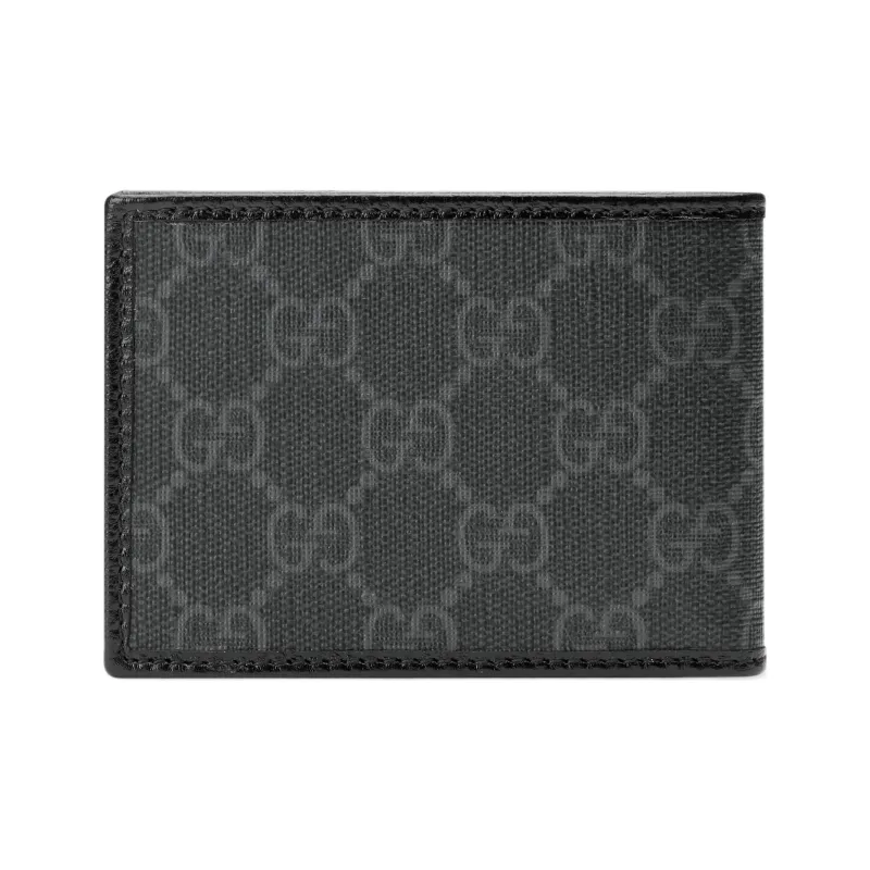GUCCI GG Canvas With Leather Double Fold Money Clip Card Holder Wallet Mini Men's Black-2