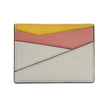 LOEWE Puzzle Cow Leather Card Clip Card Holder Women's Lightweight Gray/Peachy Pink