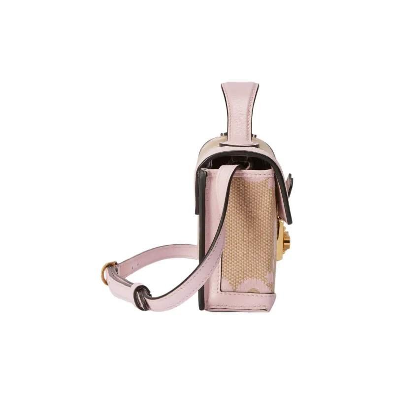 GUCCI Padlock Canvas With Leather Canvas Bag Box Bag Shoulder Bag Crossbody Bag Handbag Mini Women's Beige/Pink-3