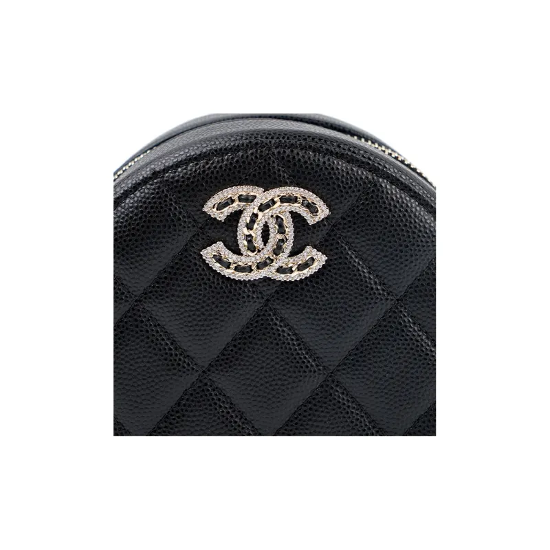 CHANEL 22SS Shiny Calfskin Small Round Bag, Handheld Shoulder Bag, Crossbody Bag Women's Black-5