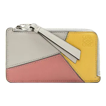 LOEWE Puzzle Cow Leather Wallet, Card Holder Women's Light And Ethereal Gray/Peachy Pink