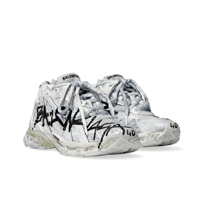 Balenciaga Runner Graffiti Sneakers 'Black And White Mesh And Nylon'-2