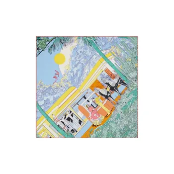 HERMES Silk Scarves Women's Blue/Green/Bright Yellow
