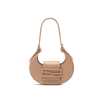 FENDI Cookie Cow Leather Shoulder Bag Crescent Bag Handbag Shoulder Bag Women's Beige Camel