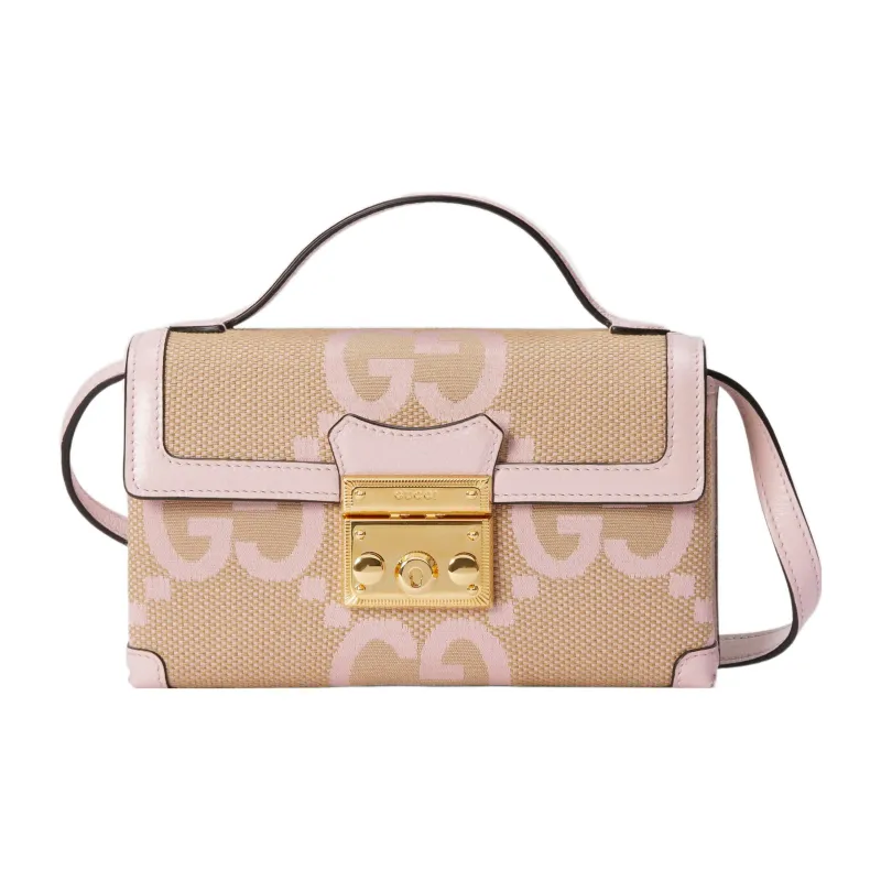 GUCCI Padlock Canvas With Leather Canvas Bag Box Bag Shoulder Bag Crossbody Bag Handbag Mini Women's Beige/Pink-0