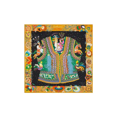 HERMES Silk Scarf Women's Curry Yellow/Black/Green