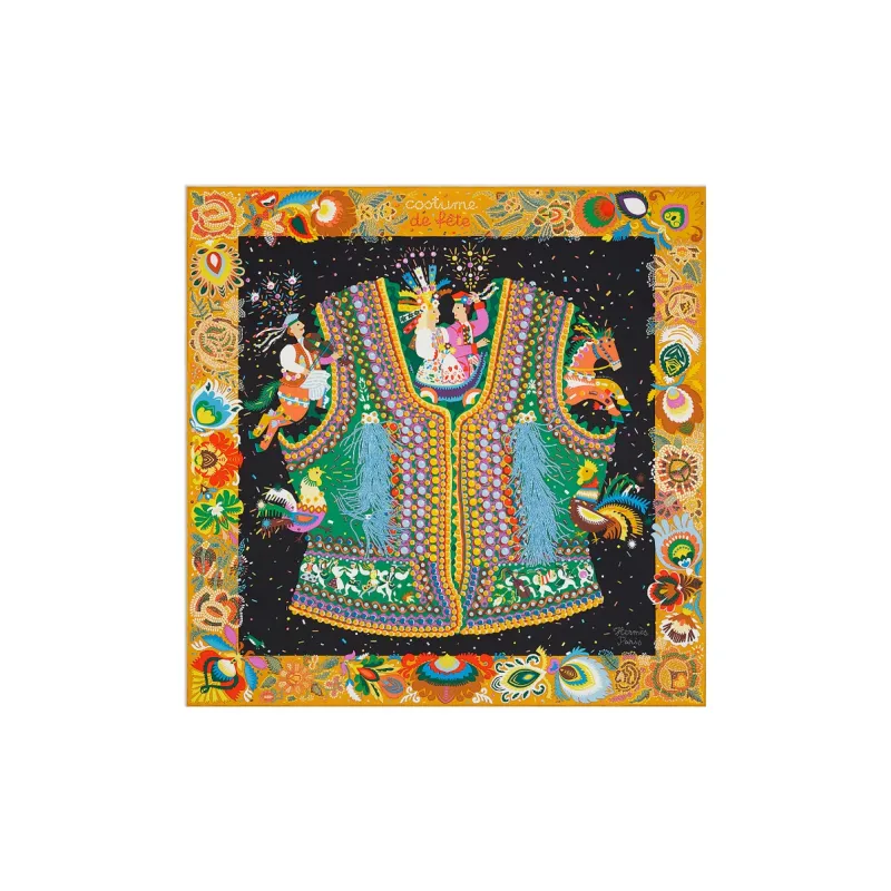 HERMES Silk Scarves Women's Curry Yellow/Black/Green-0