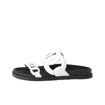 HERMES Extra Abrasion Resistant Slide Slippers Women's Black White