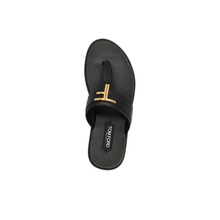 TOM FORD Logo-plaque Leather Flip Flops-3