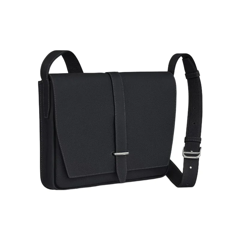 HERMES Steve Light Junior Togo Calfskin Messenger Bag Shoulder Bag Crossbody Bag Men's 3Y Caban Dark Blue-1