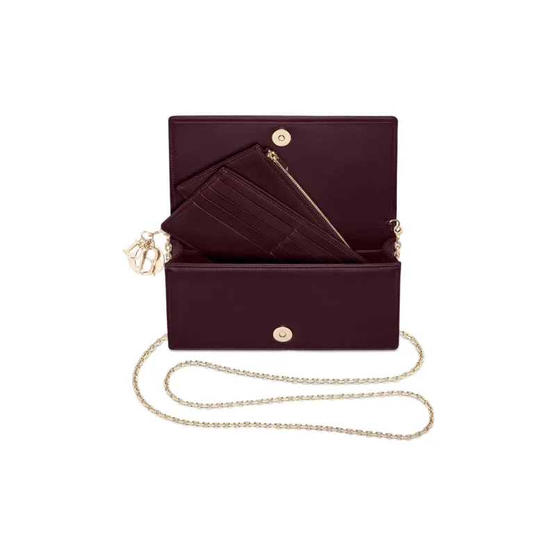 DIOR Lady Dior Sheepskin One Shoulder Crossbody Clutches Women's Burgundy-2