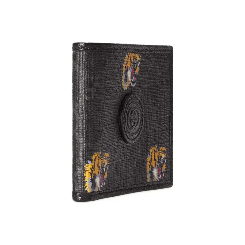 GUCCI Canvas With Leather Double-Fold Money Clip Card Holder Wallet Men's Black-1