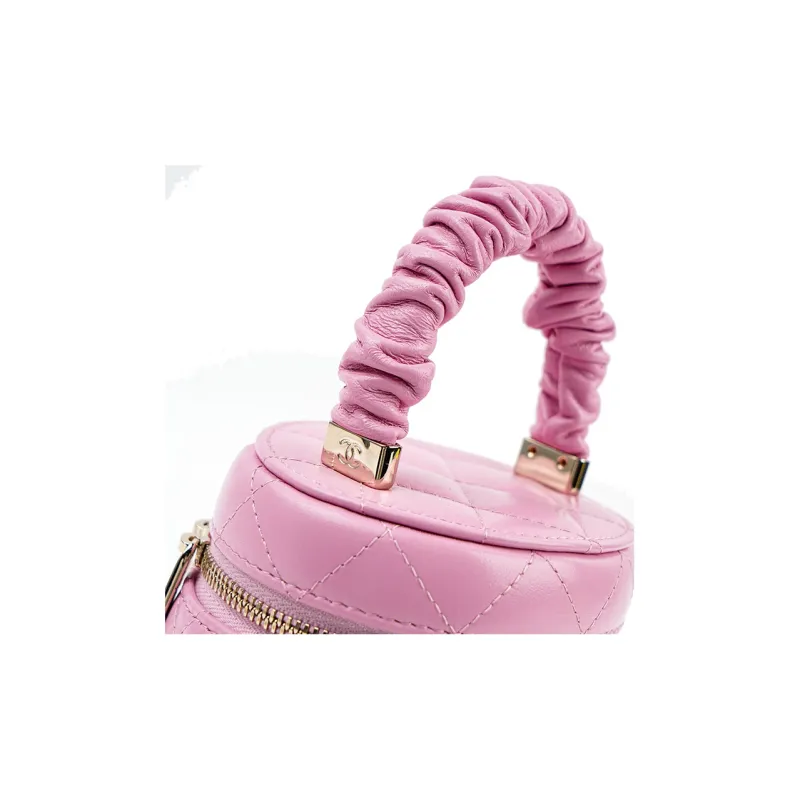 CHANEL Lambskin Cylinder Bag Handbag Makeup Bag Small Size Women's Pink-4